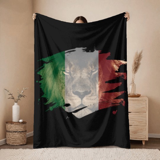 Italy Flag & African Lion Picture Throw Blankets