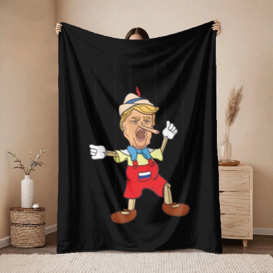 Trump Lying Pinocchio Throw Blankets