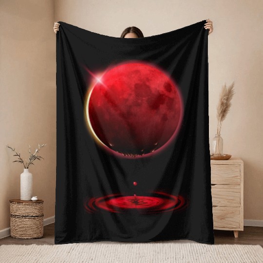 Vampire werewolf blood red moon eclipse Throw Blankets