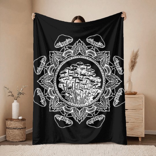 Men s Mushroom Mandala Psychedelic Tattoo Style Throw Blankets
