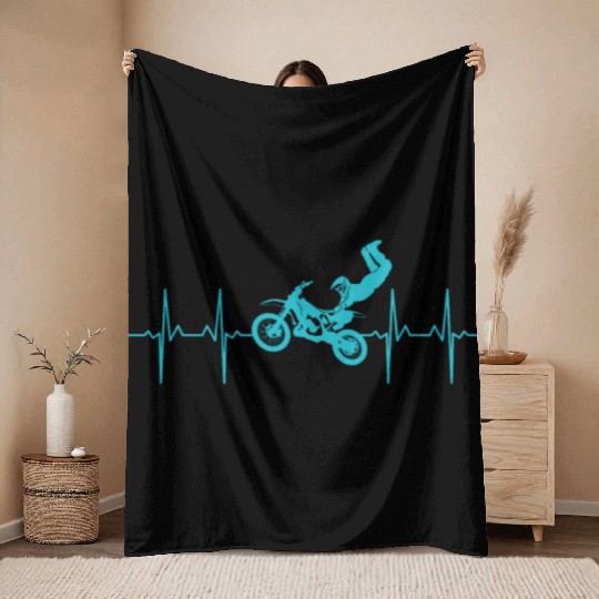 Motocross Dirt Bike MX Heartbeat Throw Blankets
