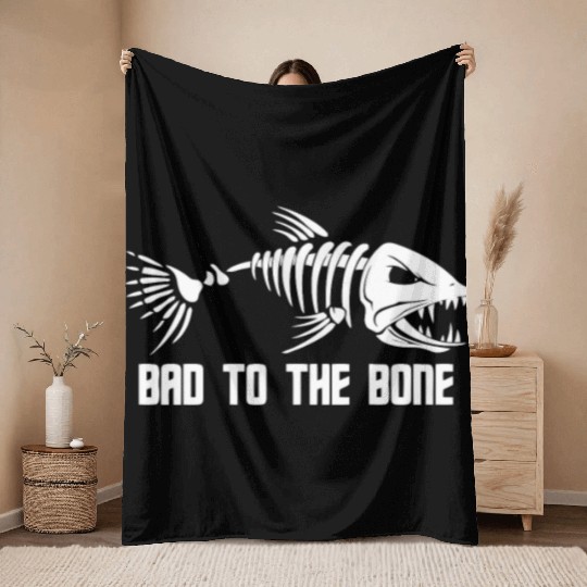 Bad To The Bone Fish Throw Blankets