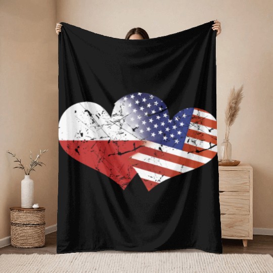 Poland Flag USA Flag Polish Independence Day Polish Flag American Flag Throw Blankets