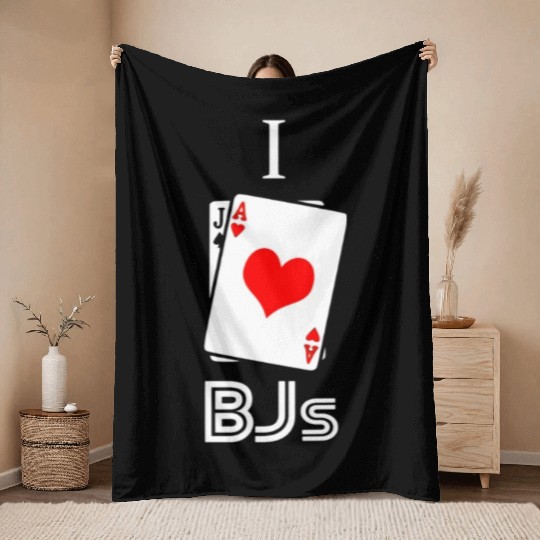 I Love BJs Blackjack 21 Casino Gambling Throw Blankets