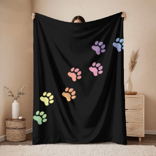 Rainbow Dog tracks, dog footprint, dog paw, dog Throw Blankets