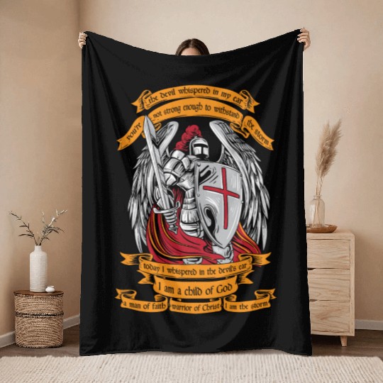 Knight templar I am a child of God Throw Blankets Halloween