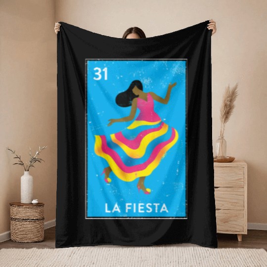 La Fiesta Mexican Loteria Bingo Card Throw Blankets