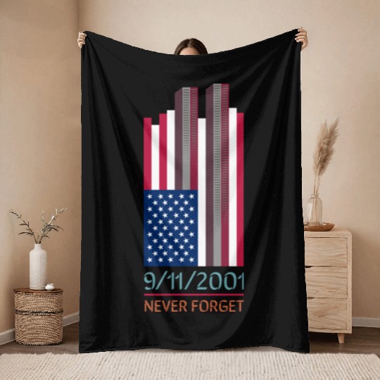 9-11-2001 We Will Never Forget - Patriot Day Throw Blankets