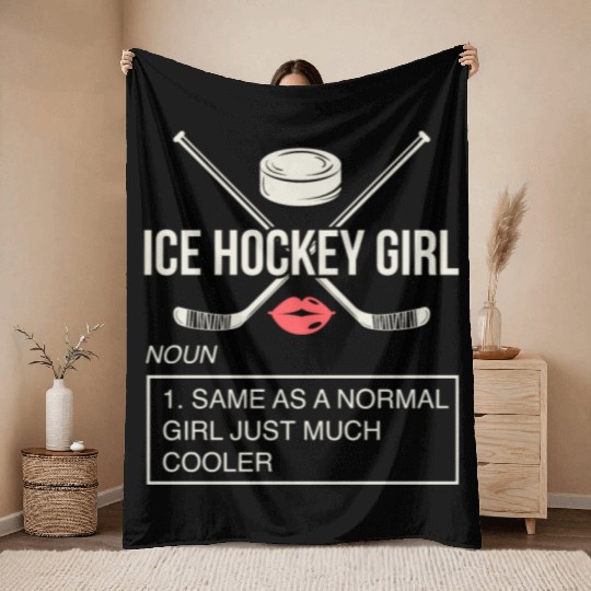 ICE HOCKEY: Ice Hockey Girl Throw Blankets