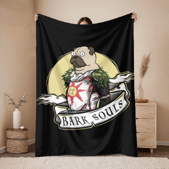 Bark Souls Throw Blankets - Pug Solaire - Dark Souls
