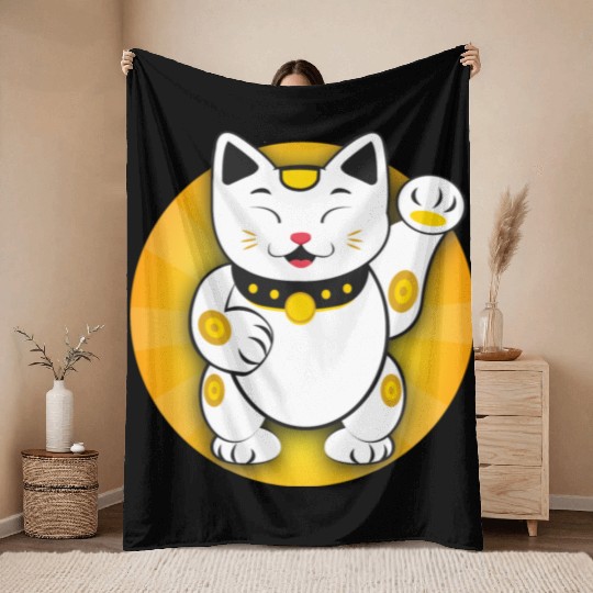 Maneki Neko - Japanese Lucky Cat Throw Blankets
