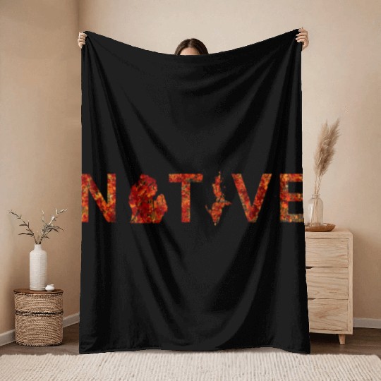 Native Michigan Red Autumn Foliage Throw Blankets
