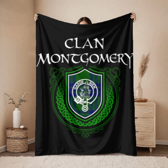 Montgomery Surname Scottish Clan Tartan Crest Badg Throw Blankets