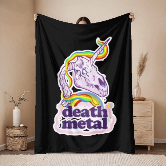 Death Metal Unicorn Throw Blankets