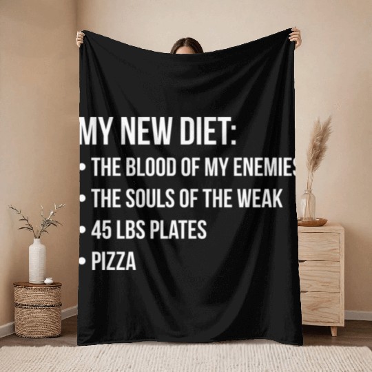 New Diet, Blood, Souls, Pizza, Funny, Novelty Gym Throw Blankets