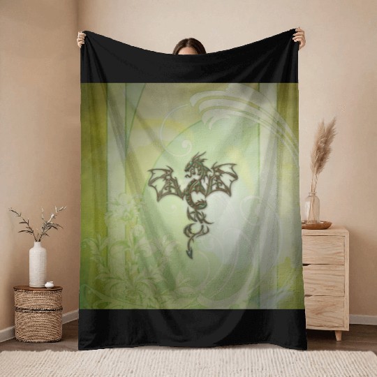 Awesome chinese dragon green colors Throw Blankets