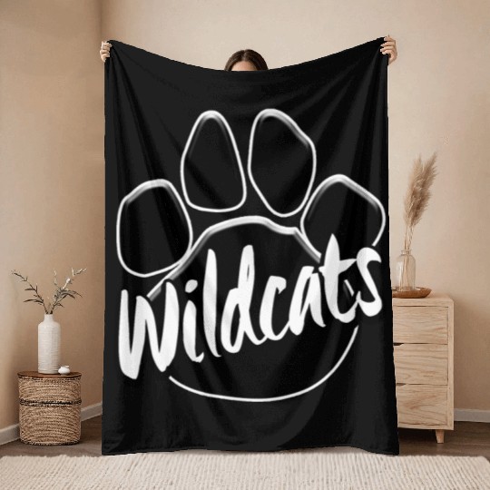 Wildcats Paw Print Mascot School Pride Throw Blankets