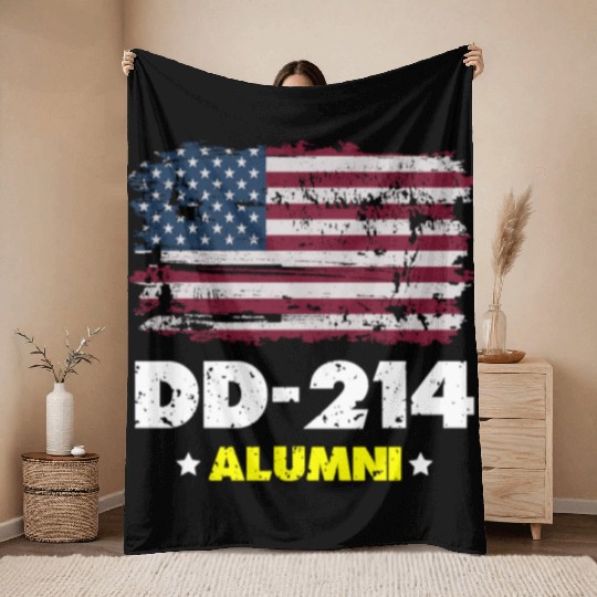 DD-214 Us Armed Forces Alumni American Flag Throw Blankets