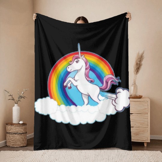 Rainbow Unicorn Love Throw Blankets