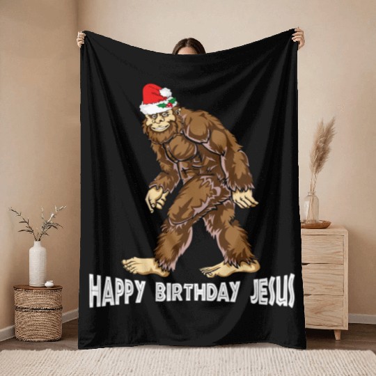 Bigfoot Christmas Throw Blankets Boys Kids Youth Women Men