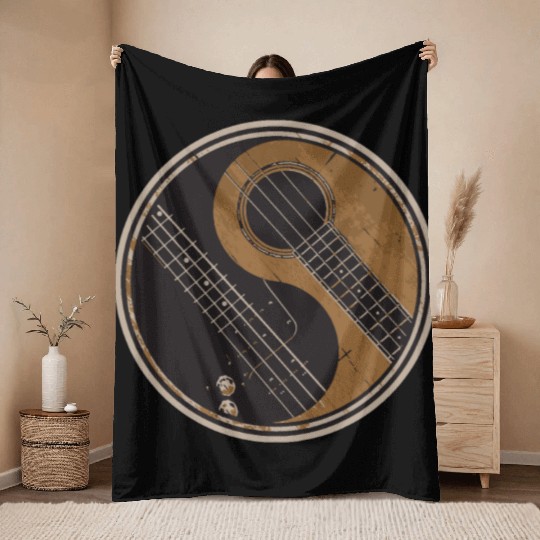 Guitar Ying Yang Gift Guitar Player Throw Blankets