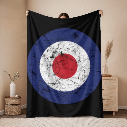 Distressed Target Bullseye British RAF Roundel Throw Blankets