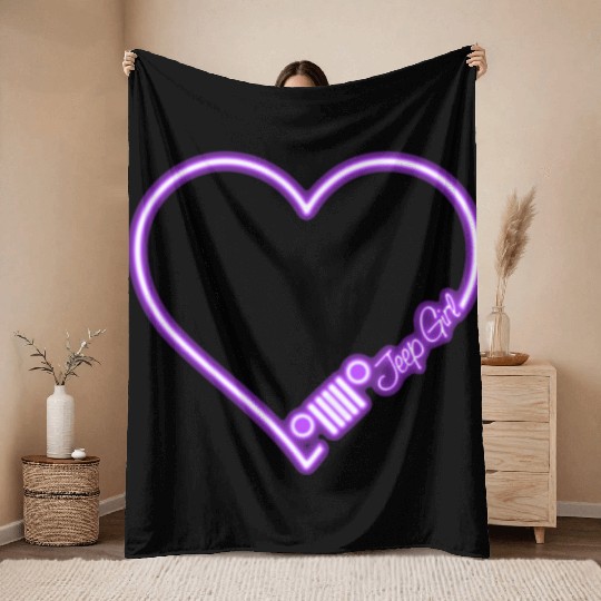 Jeep Love Purple Neon Throw Blankets