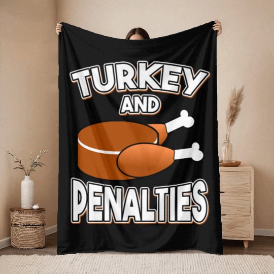 Turkey and Penalties Hockey Gift Thanksgiving Throw Blankets