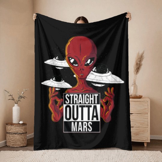 Alien straight outta Mars Throw Blankets