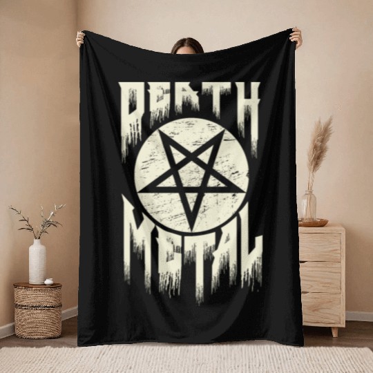 Death metal pentagram lettering. Throw Blankets