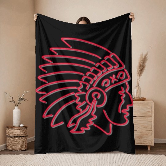 Native American Indian Chief Neon Sign Throw Blankets