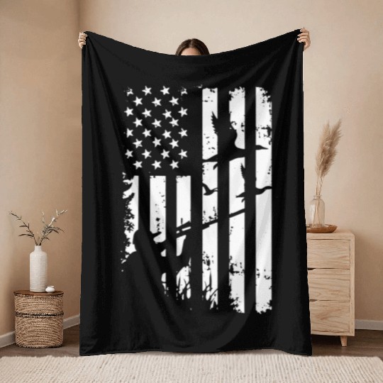 USA Duck Hunting American Hunters Hunt Gifts Throw Blankets