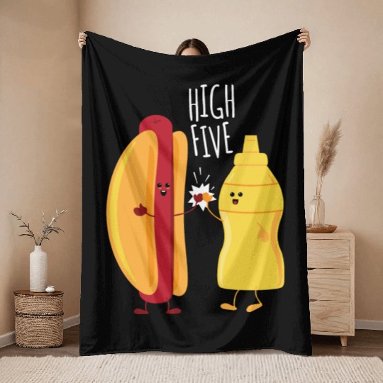 HOT DOG & MUSTARD HIGH FIVE Throw Blankets