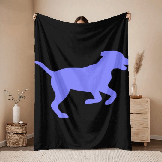 Running puppy; blue Throw Blankets