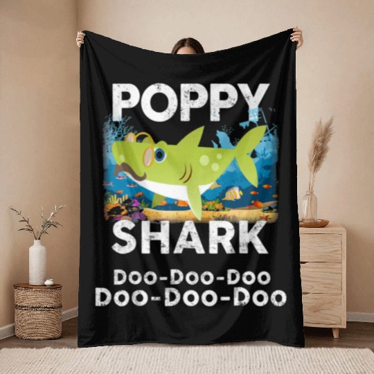 Poppy Shark Throw Blankets Doo Doo Doo Family Gift T Sh