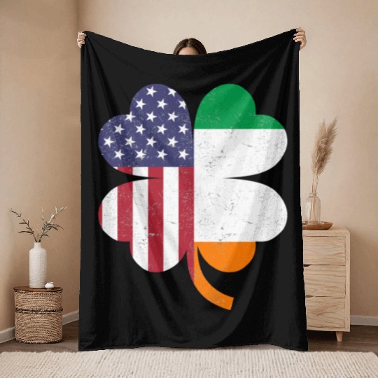 IRISH AMERICAN FLAG Ireland Throw Blankets
