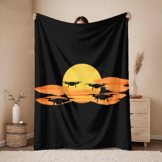 Drones in Sunset or Sunrise the Drone Throw Blankets