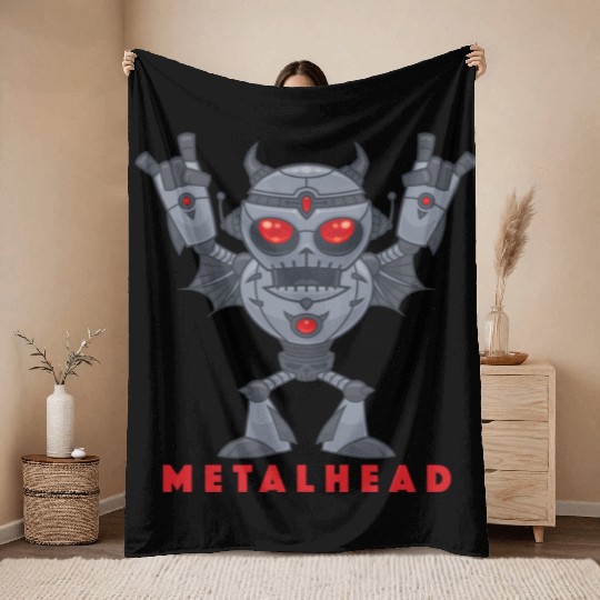 Heavy Metal Robot Throw Blankets
