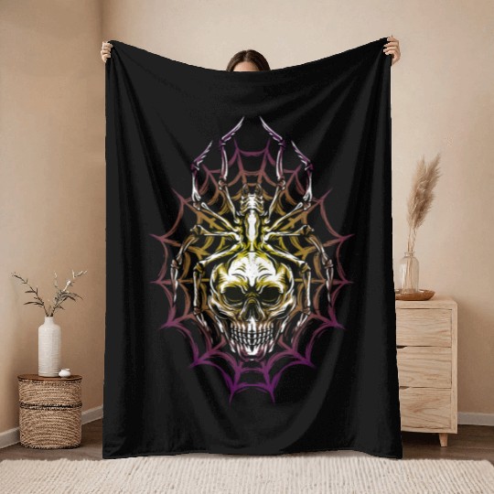 Skull Spider Throw Blankets