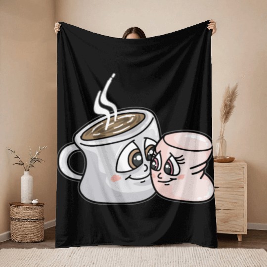 HOT CHOCOLATE AND MARSHMALLOW Love funny comic Throw Blankets