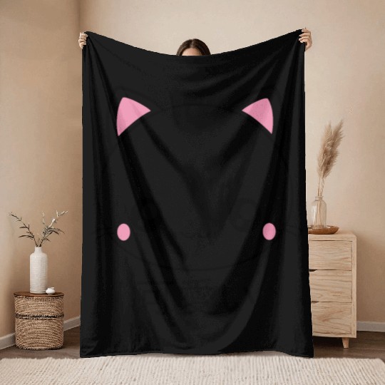 Cute Kawaii Cat Face Japanese Anime Throw Blankets