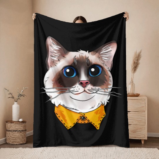 Ragdoll Cat Face Cats funny cute sweet Kitty gift Throw Blankets