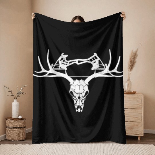 Bow Hunting Skull Hunter Deer Compound Arrow Gift Throw Blankets