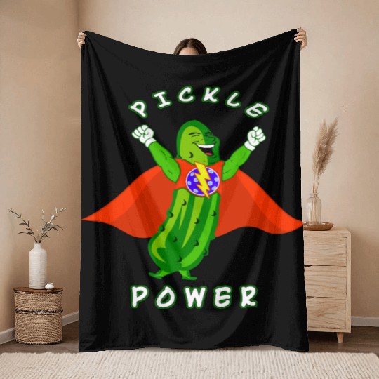Pickleball Pickle Power Superhero Throw Blankets