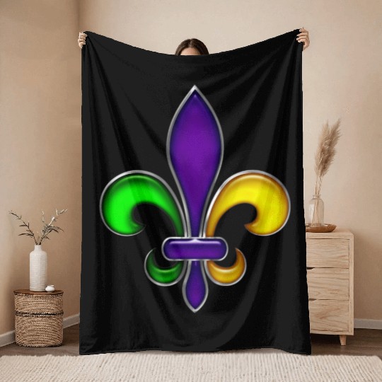 Fleur De Lis Mardi Gras Glossy Lily Throw Blankets
