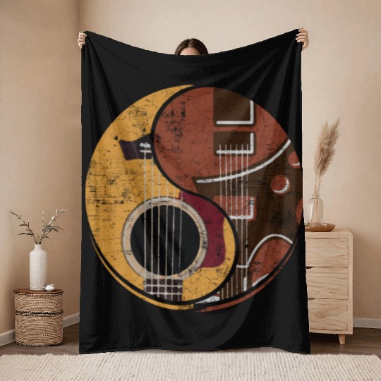 Guitar Ying Yang Music Guitar Player Gift Throw Blankets