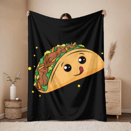 Delicious Taco Cartoon Throw Blankets