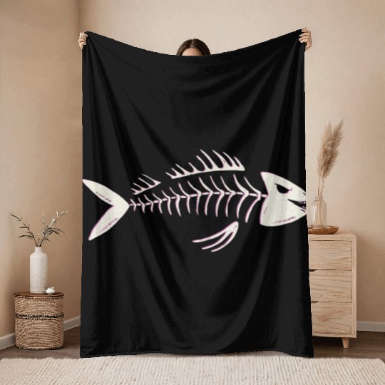Fish Skeleton Throw Blankets