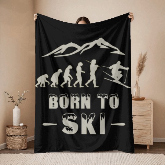 Ski evolution Born to Ski snow cool Throw Blankets