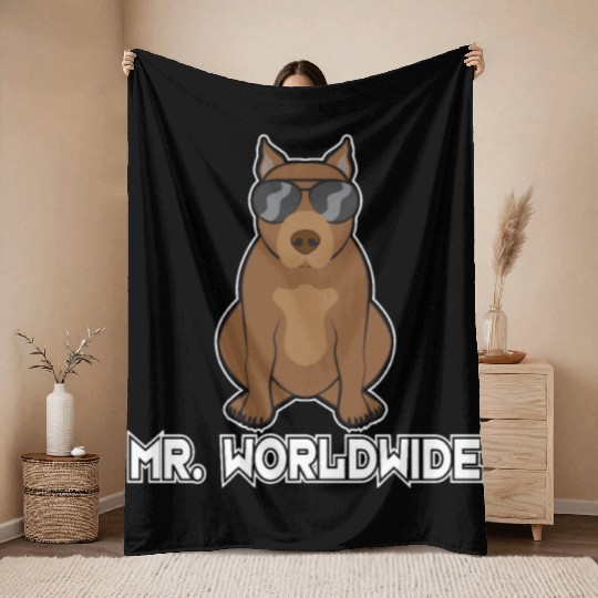 Mr. Worldwide Funny Pitbull Dog Lover Gift Throw Blankets